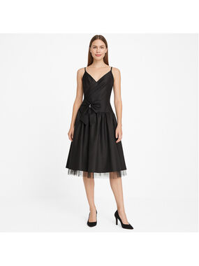 Vintage BCBG Paris Black Cocktail Dress Tulle Underskirt & Bow Rhinestone Detail